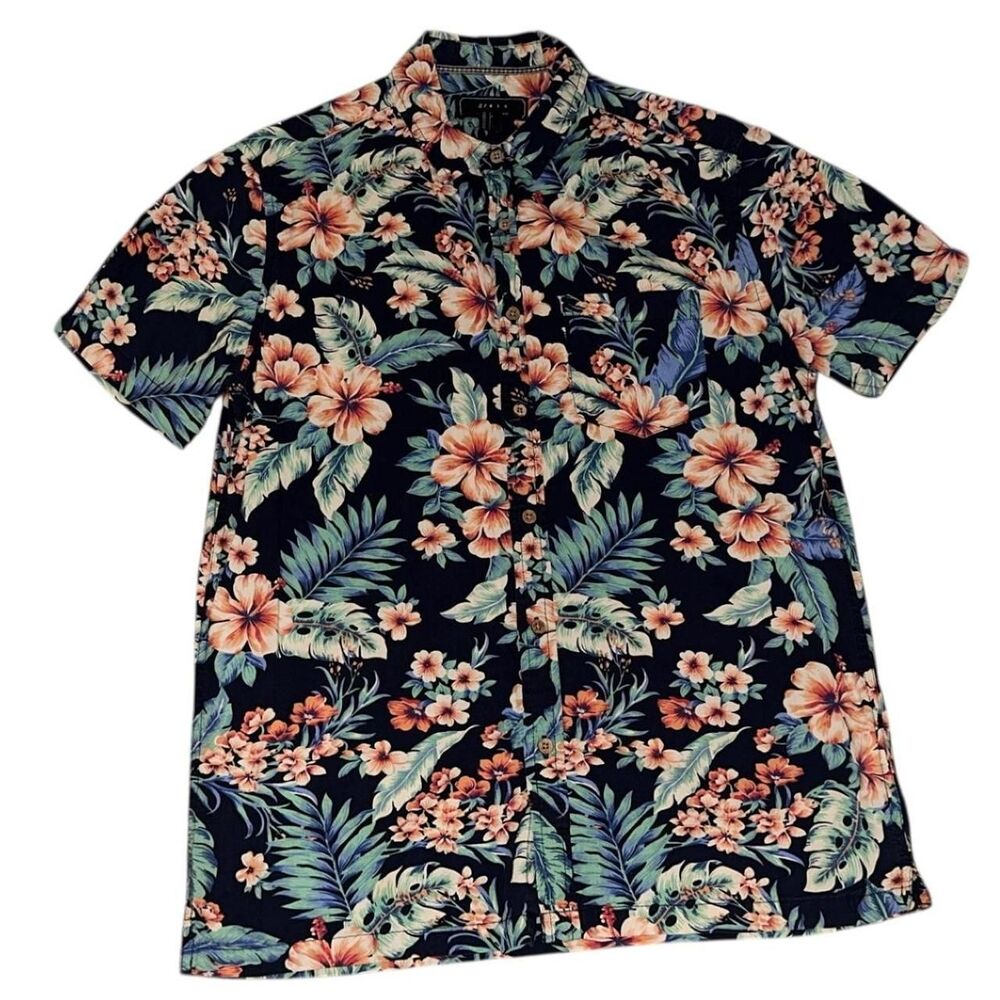 21 Men Navy blue floral Hawaiian shirt with flower print